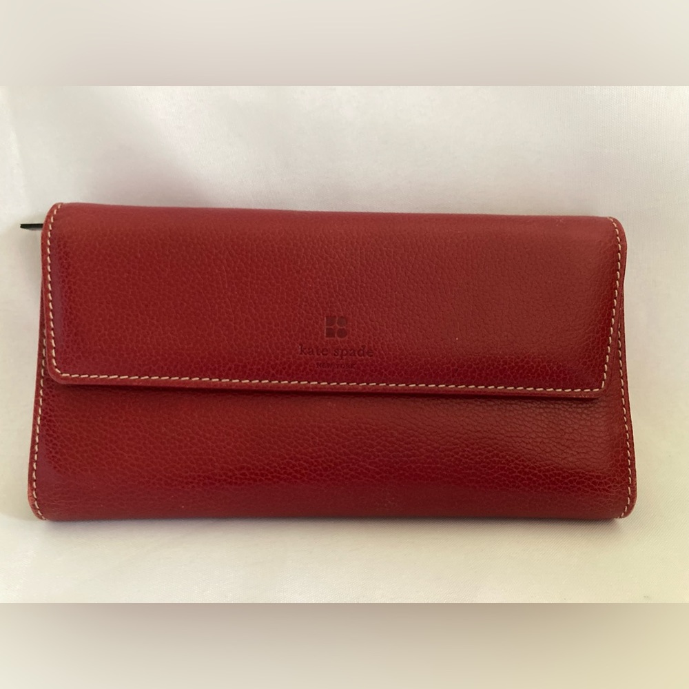 kate spade Vintage Checkbook Wallet. Dark Red Leather. 4”H X 7 1/2”W X 3/4”D.